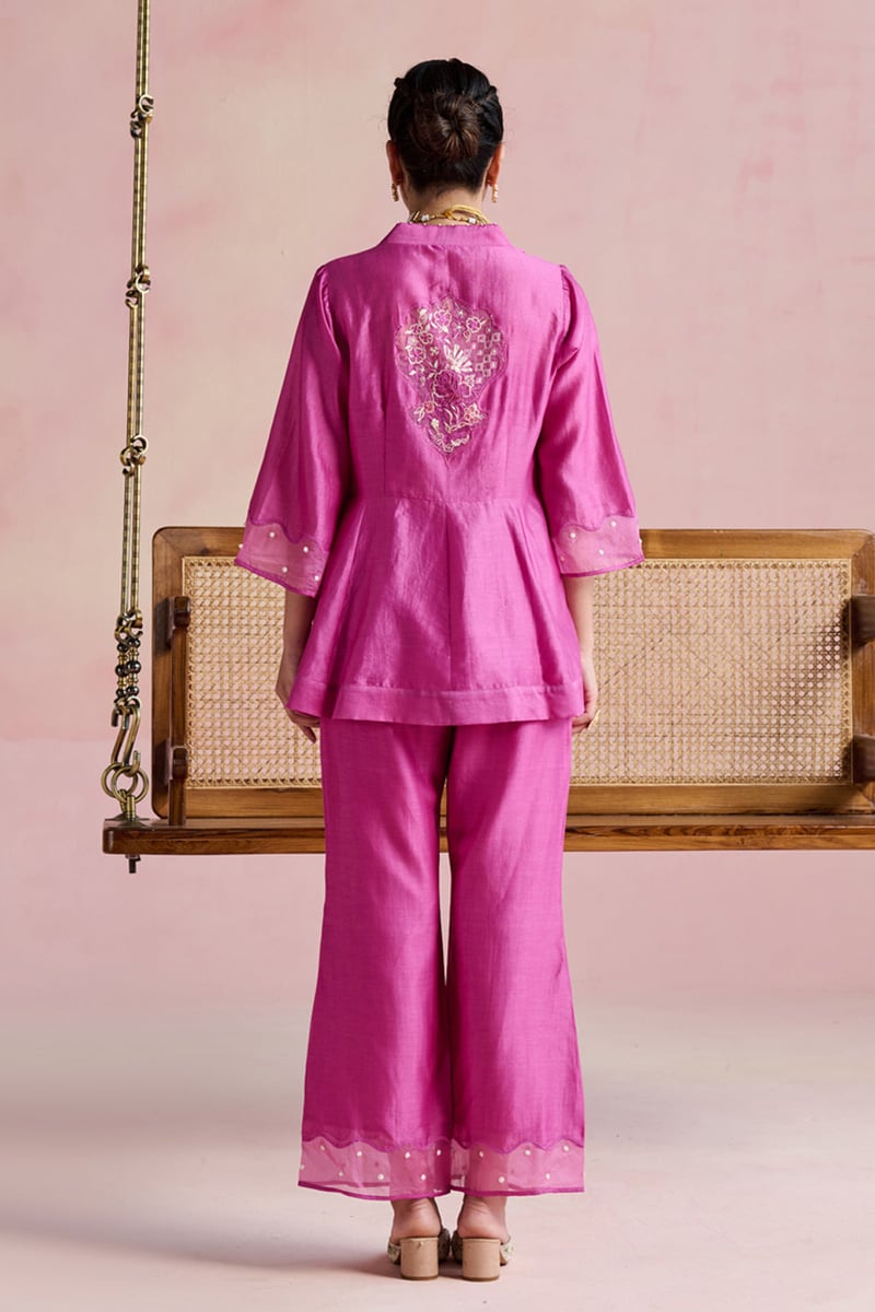 Bright Pink Chanderi Embroidered 3-Piece Kurta Set