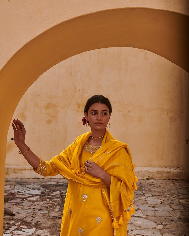 Mustard Bloom Gota Work Chanderi Festive Suit Set