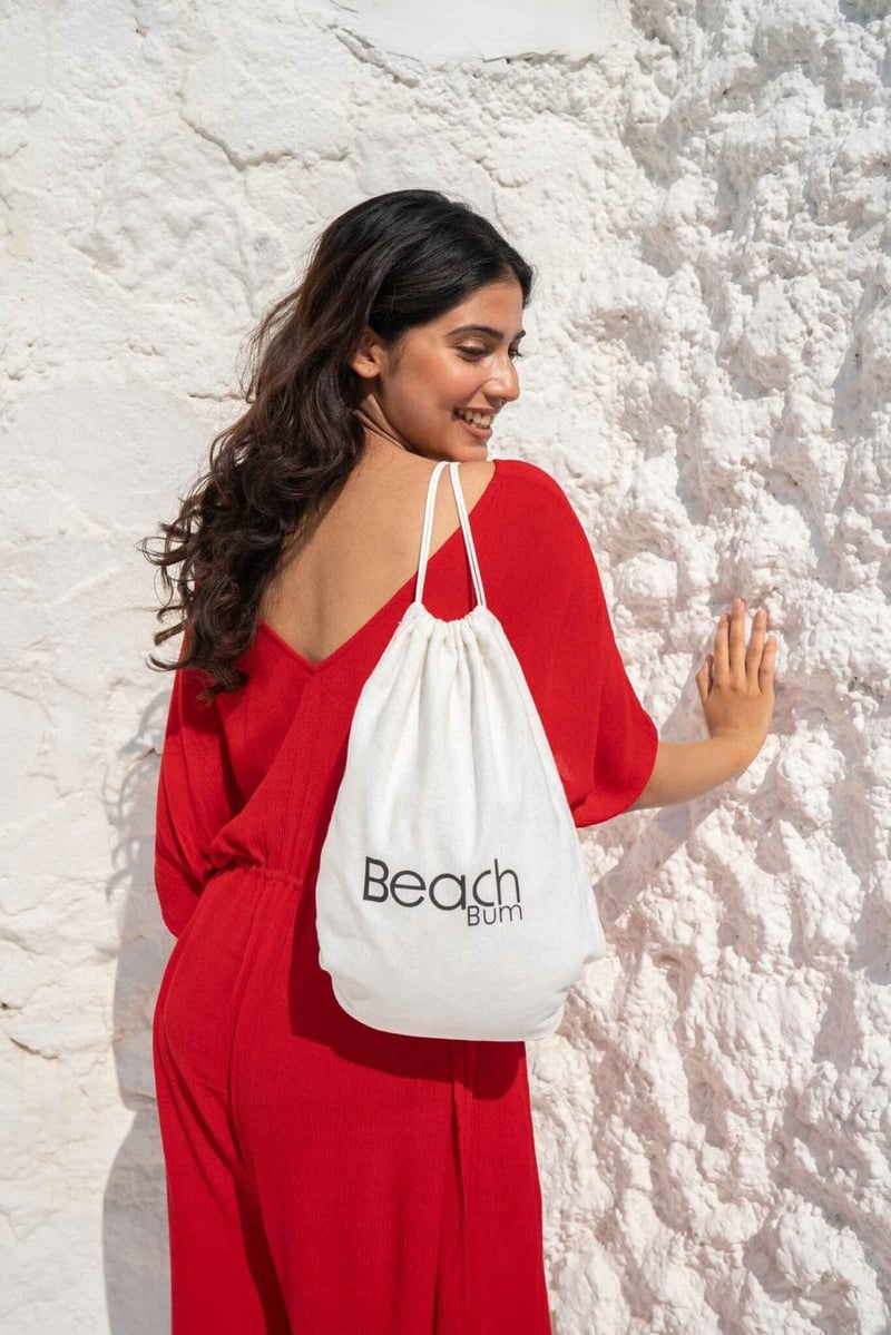 Red Kaftan-Style V-Neck Wide-Leg Jumpsuit