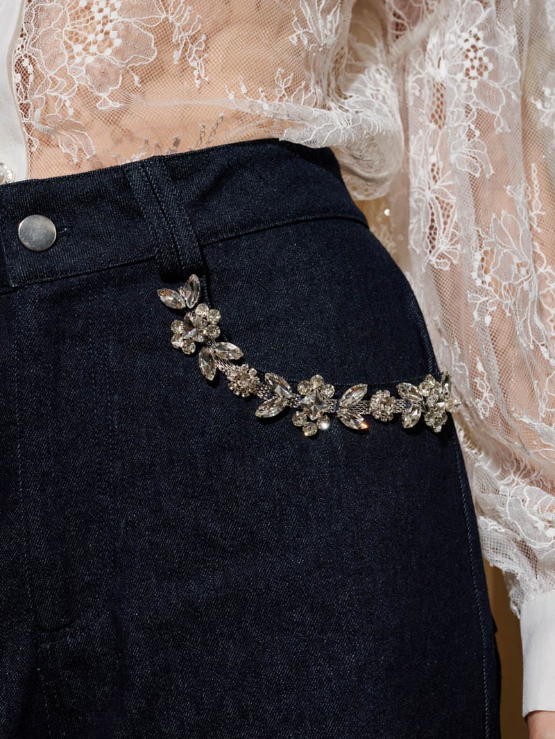 Dark Blue High-Rise Wide-Leg Jeans with Crystal Pockets
