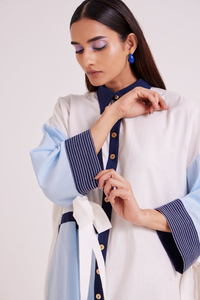 Multicolor Colorblock Oversized Shirt Dress with Pockets