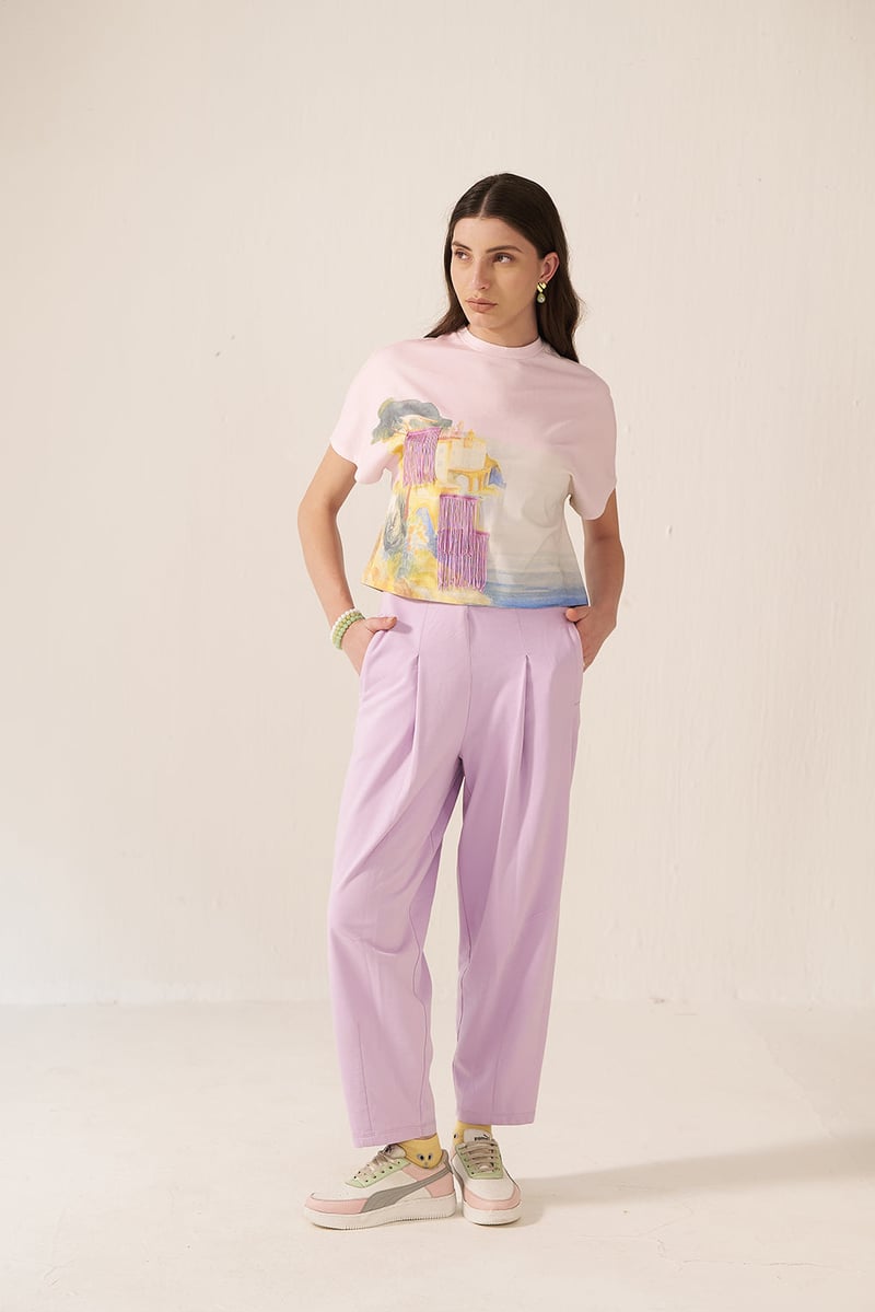 Lavender Trouser and Graphic T-Shirt Co-ord Set