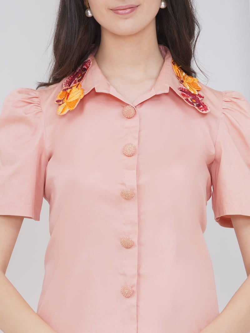 Peach Shirt and A-Line Midi Skirt Co-ord Set