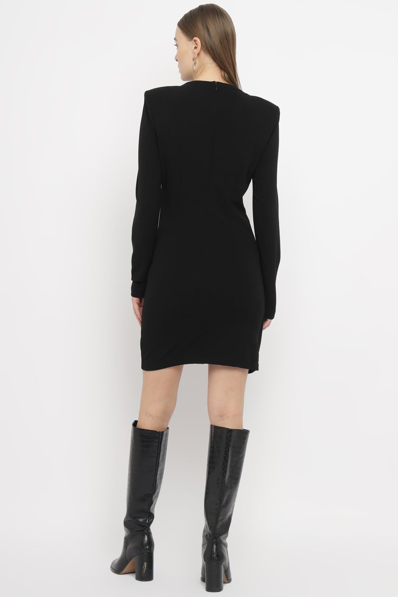 Black Bodycon Mini Dress with Draped Waist