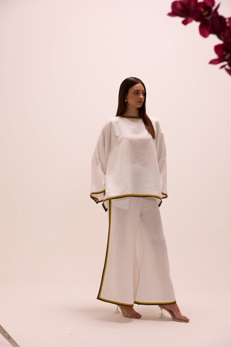 White Linen Asymmetric Top and Wide-Leg Co-ord Set
