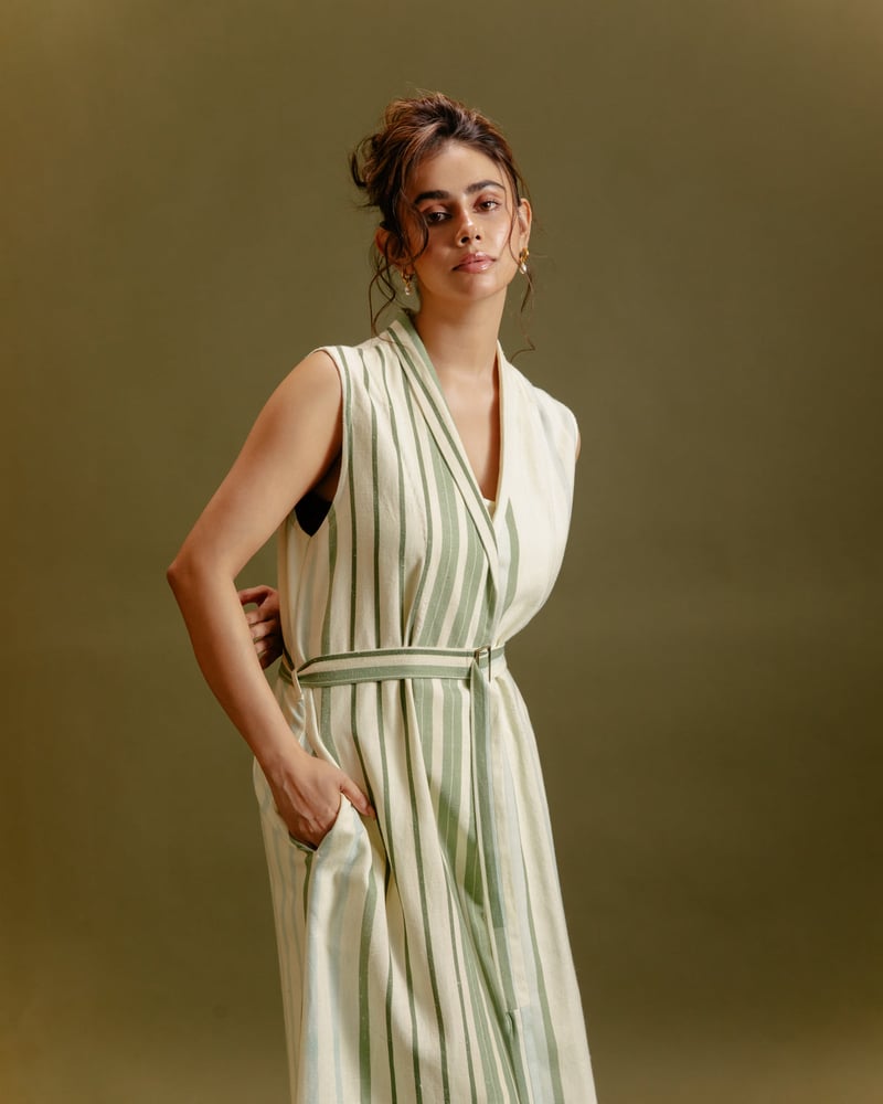 Buttery Yellow Striped Trench Co-ord Set with Belt