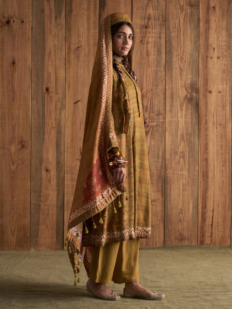 Green Printed A-Line Kurta Set with Dupatta
