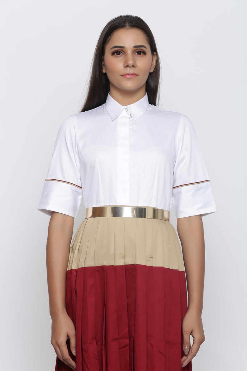 Colorblock Pleated Midi Shirt Dress