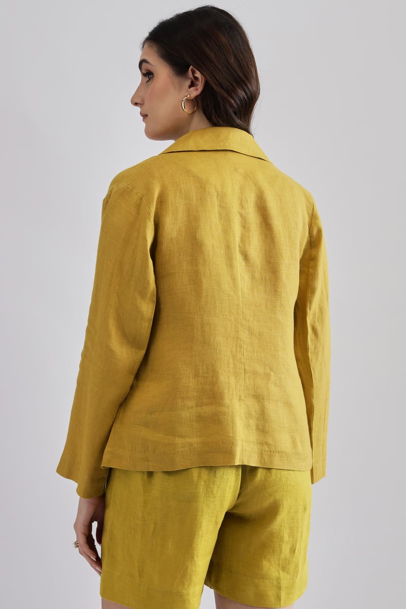 Lime Linen Tailored Open-Front Blazer