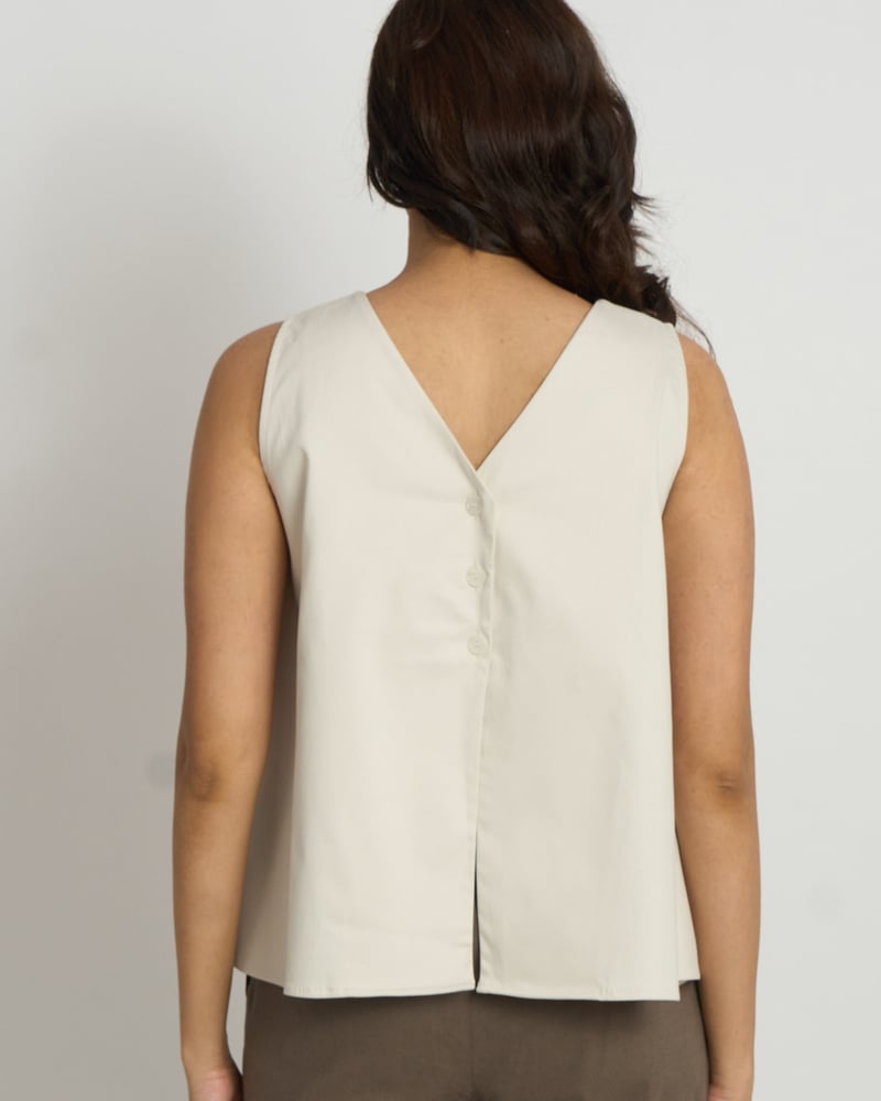 Cream Sleeveless Flowy Top with Back Button Opening