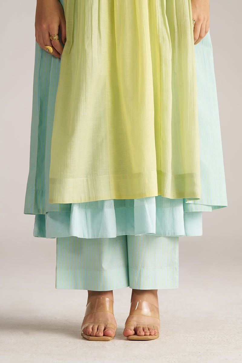 Pastel Colorblocked A-Line Top Co-ord Set with Wide-Leg Pants