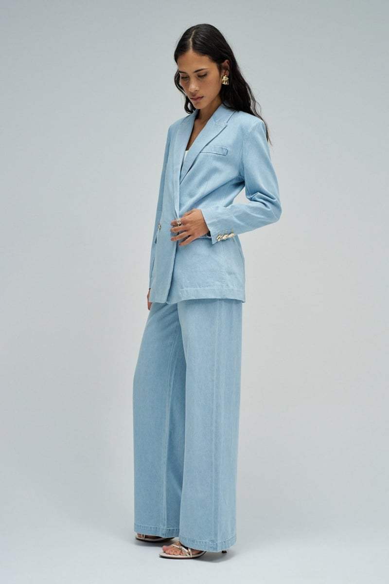 Light Blue Tailored Double-Breasted Blazer Jacket