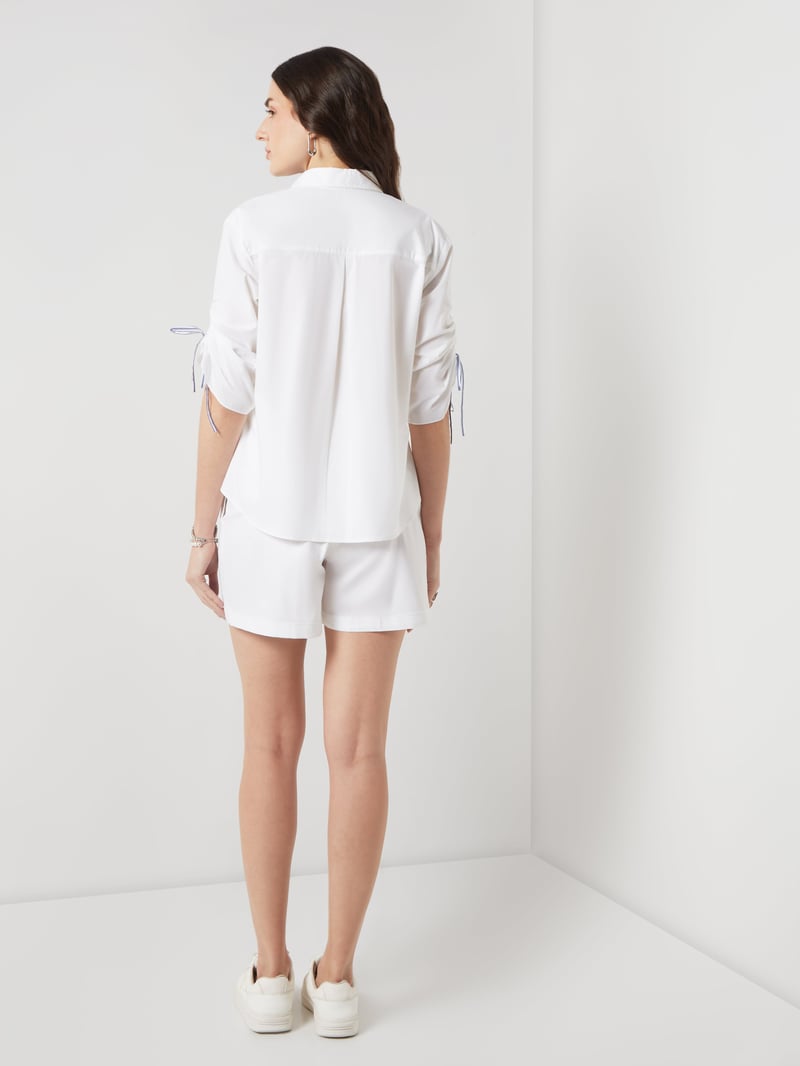 Blue/White Panelled Striped Shirt with Floral Embroidery