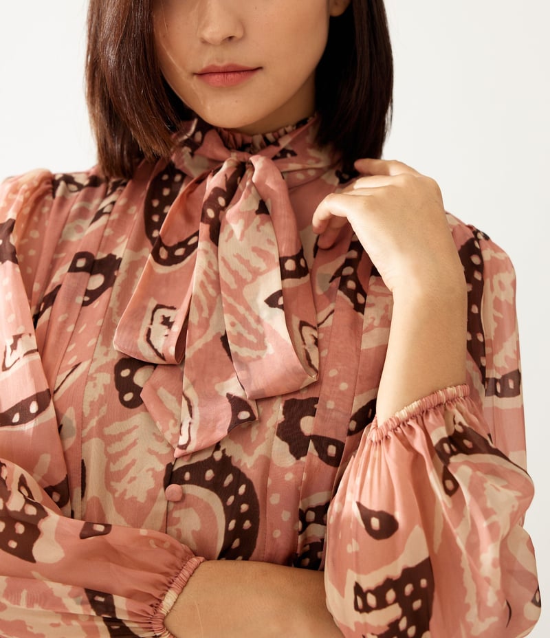 Peach And Cream Floral Bow Tie Top