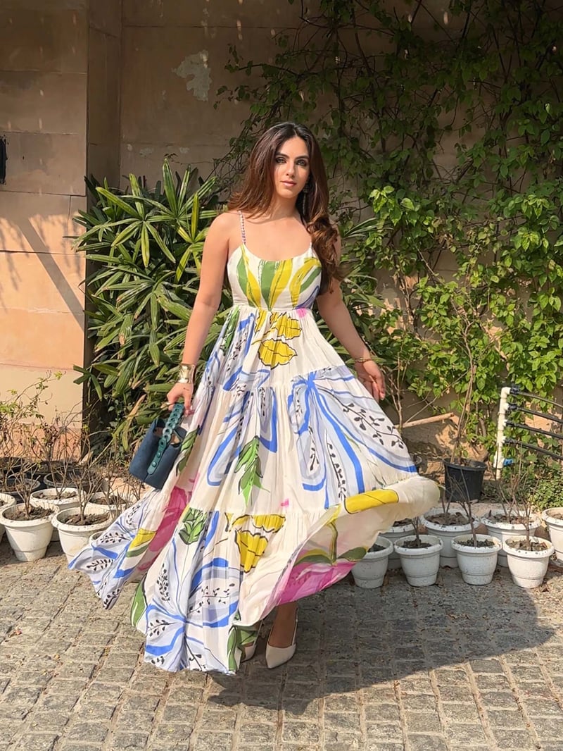 Multicolor Printed Tiered Maxi Dress in Bemberg Silk
