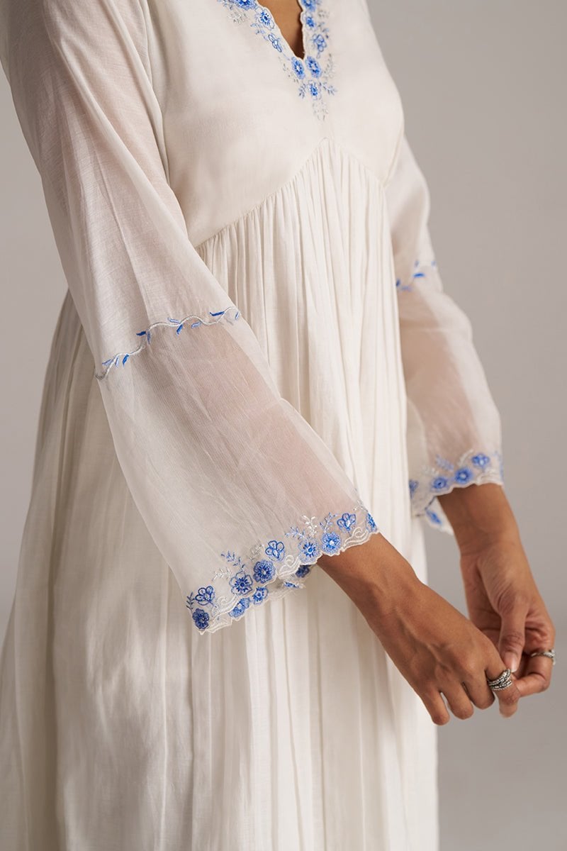 Marshmellow and Cobalt Blue A-Line Chanderi Kurta Set