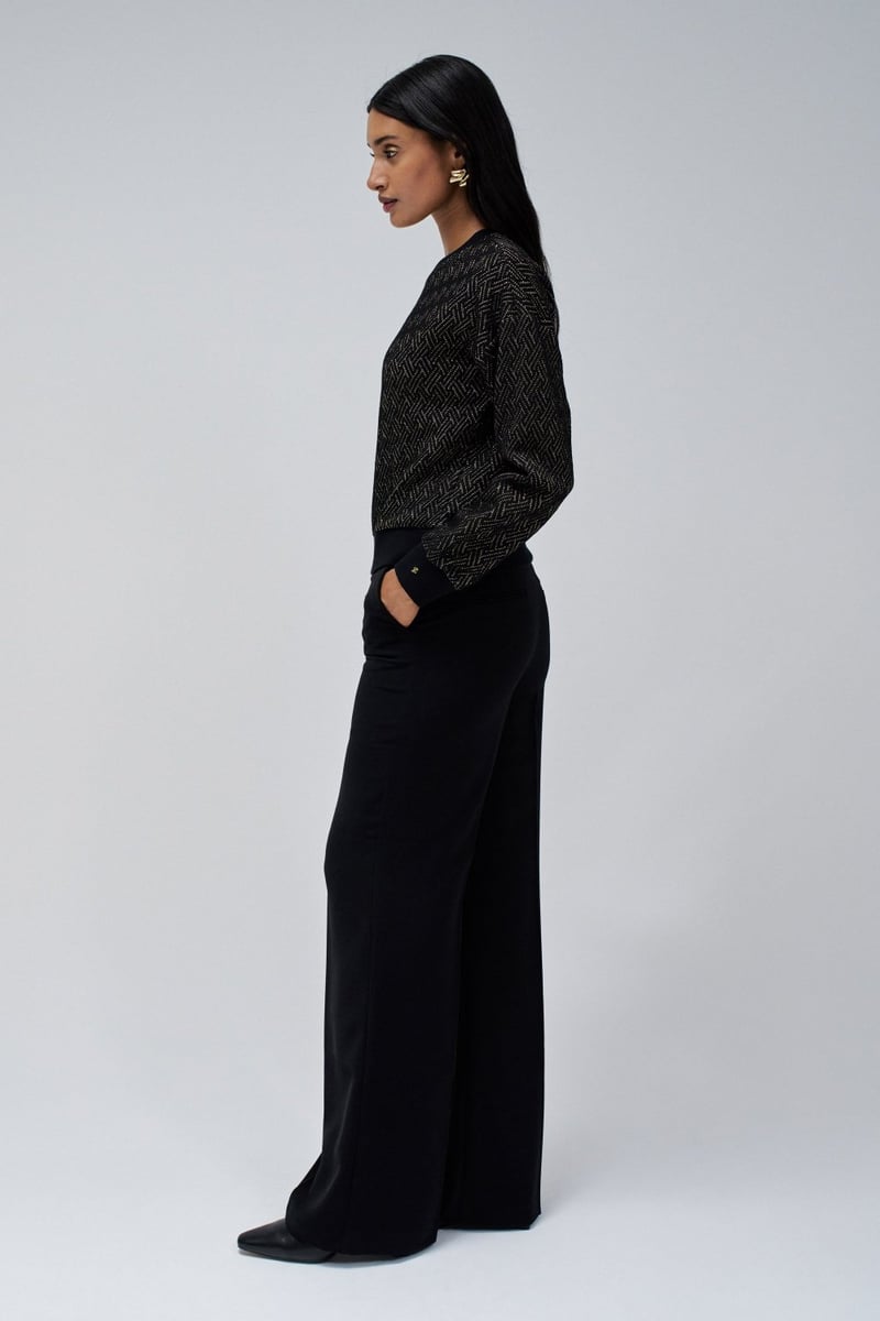 Black Geometric Lurex Shimmer Pullover Sweater
