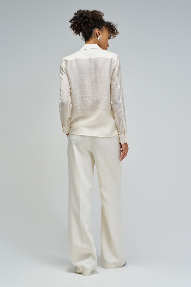 Light Beige Embellished Placket Button-Down Shirt