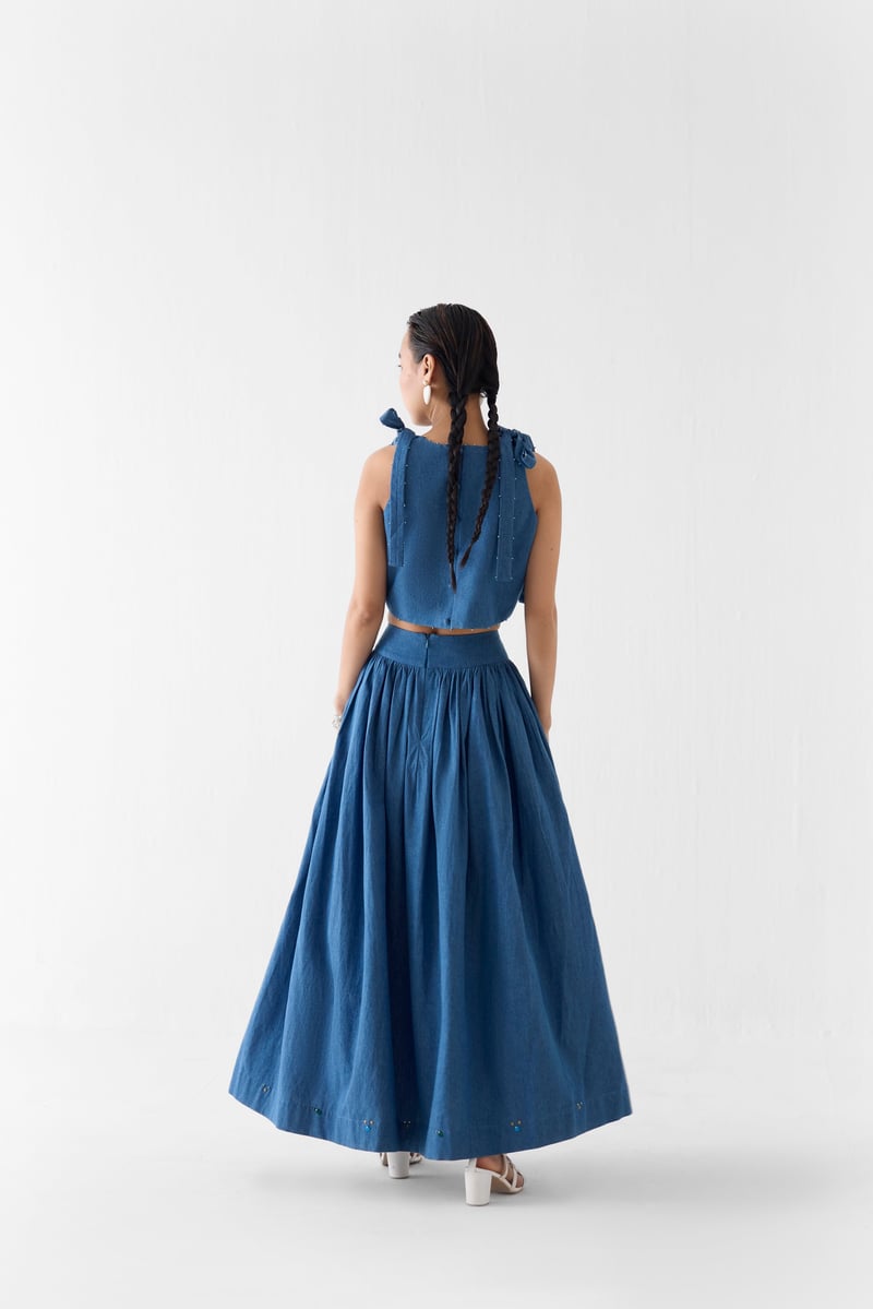 Denim Blue Crop Top and Maxi Skirt Co-ord Set