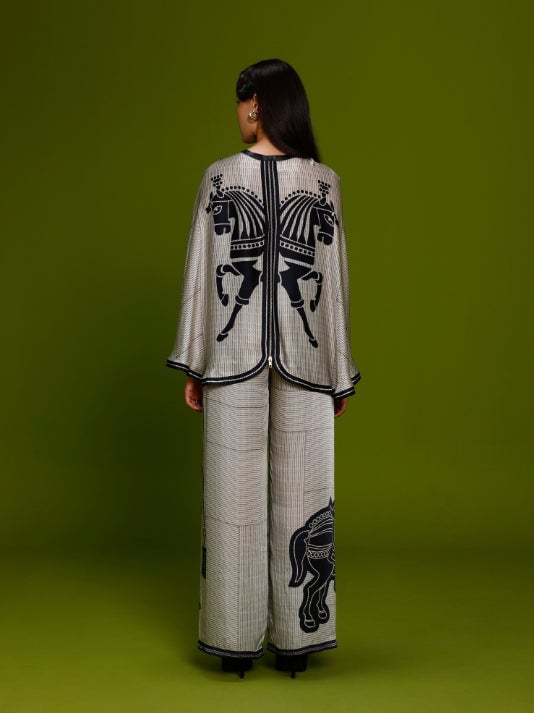 Ivory Cupro Satin Graphic Print Co-ord Set