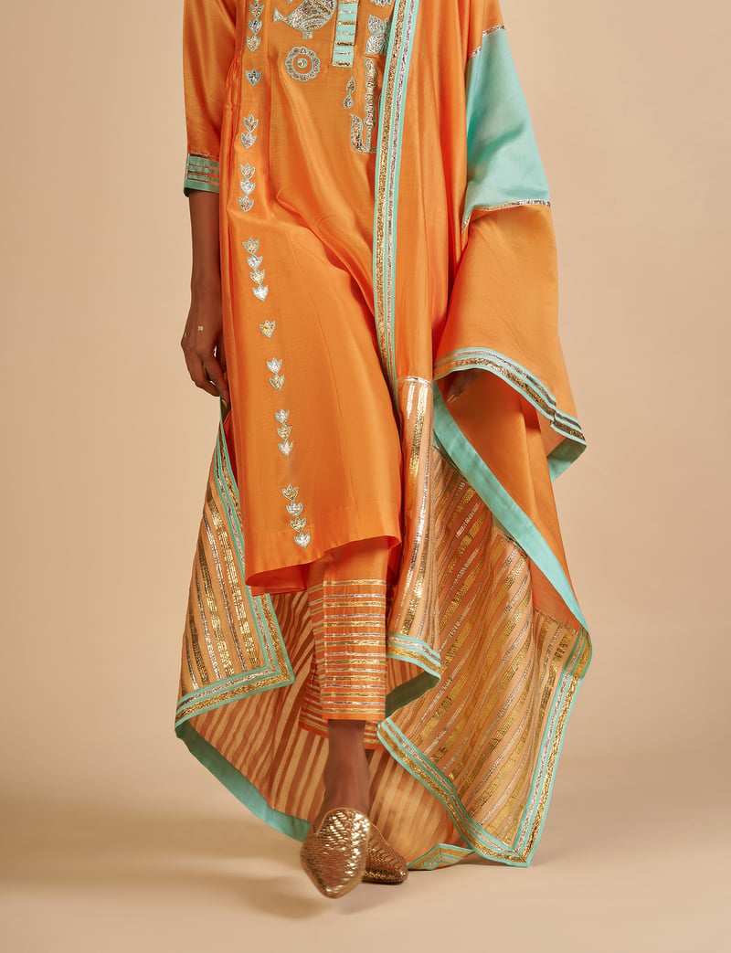 Embroidered color block Dupatta