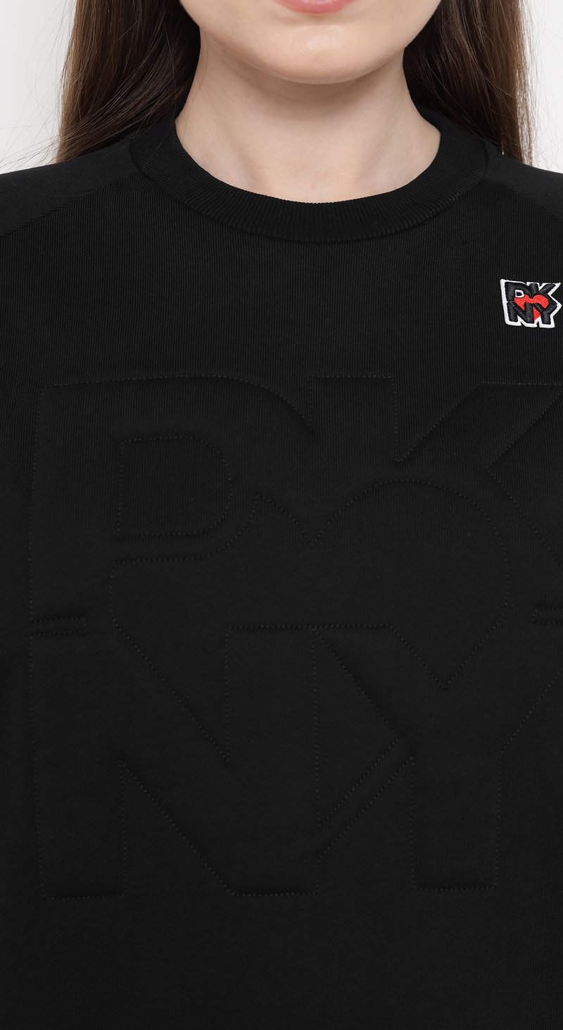 Black Relaxed-Fit Crewneck Sweatshirt with Tonal Lettering