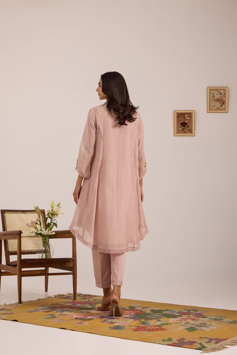 Lilac High-Low Flared Embroidered Kurta Set