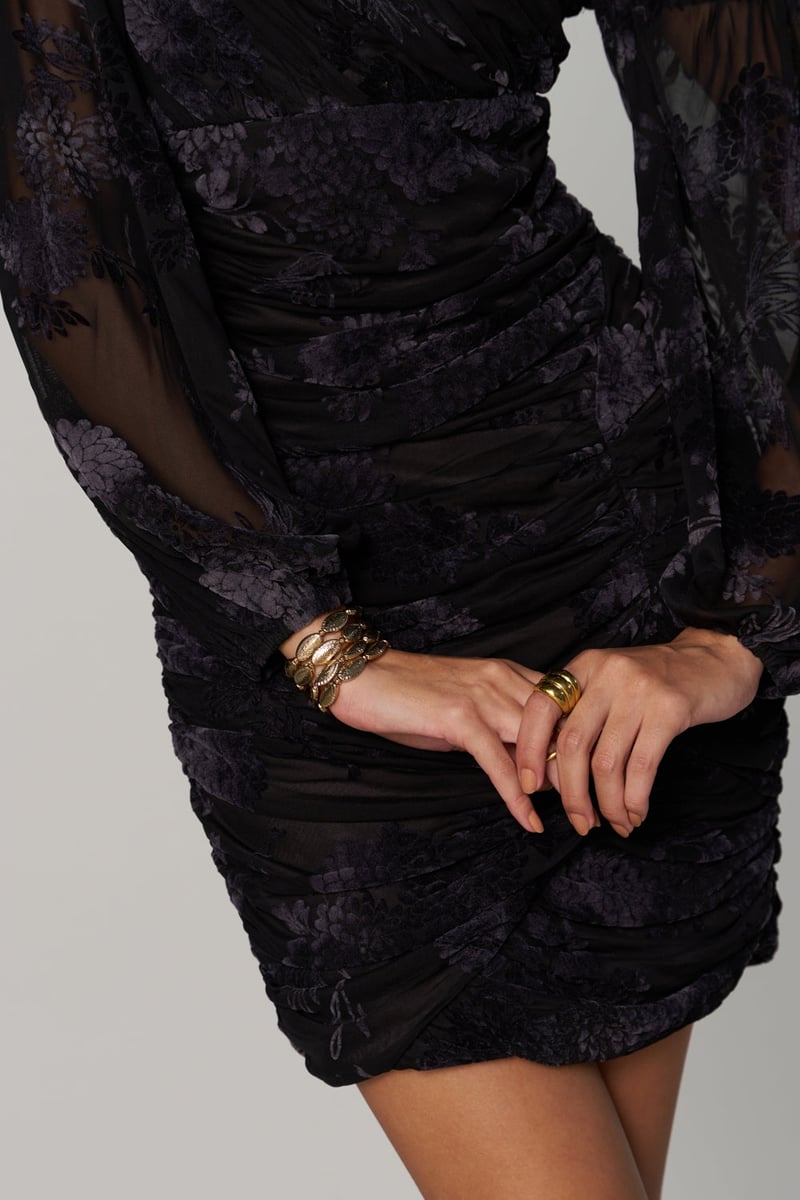 Black One-Shoulder Ruched Bodycon Mini Dress