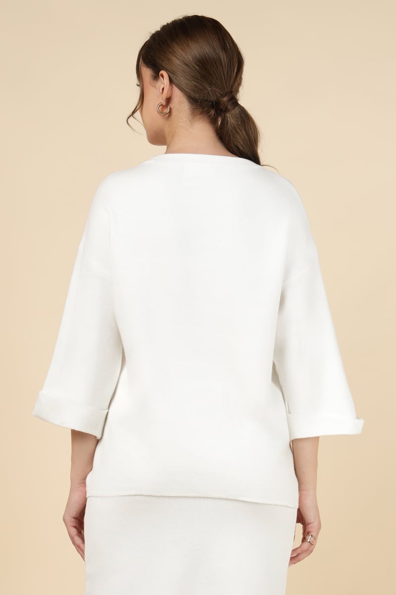 White Knit Top and Midi Pencil Skirt Co-ord Set