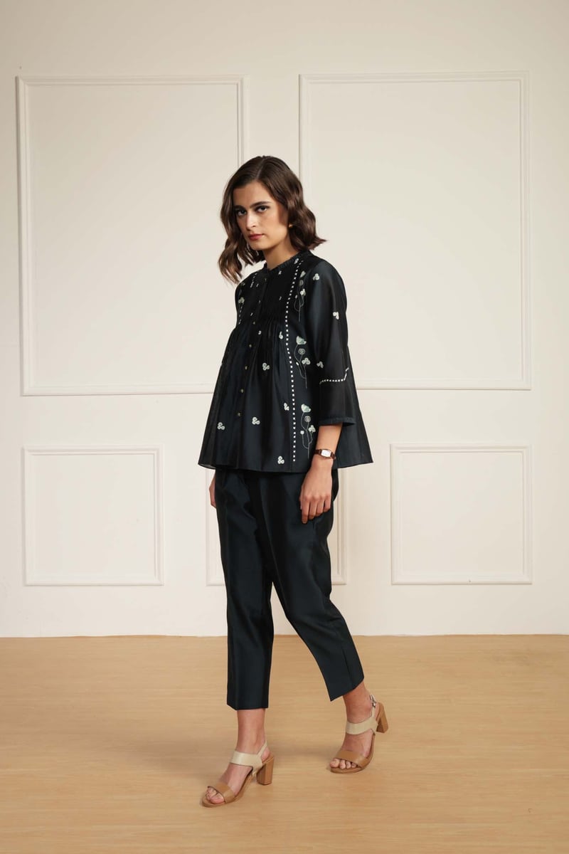 Indigo Silk Chanderi Shirt and Straight Pant Co-ord Set