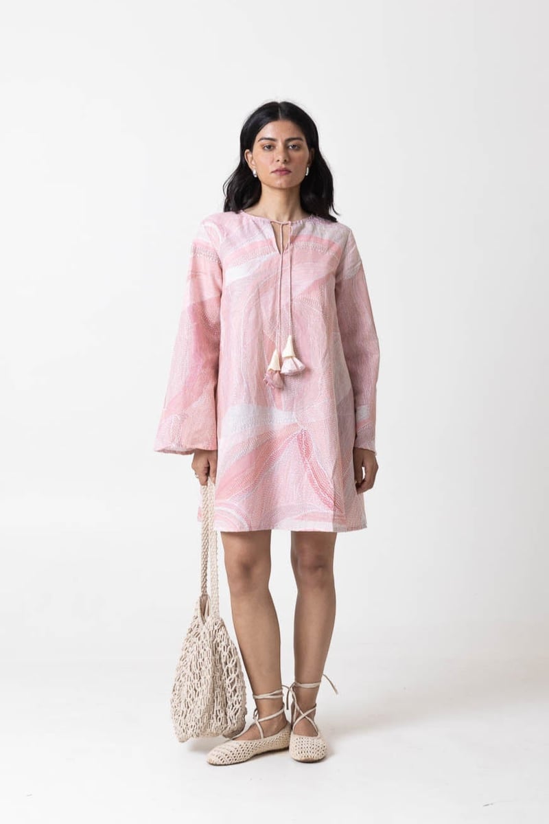 Pink/White Abstract Dot Print A-Line Mini Dress