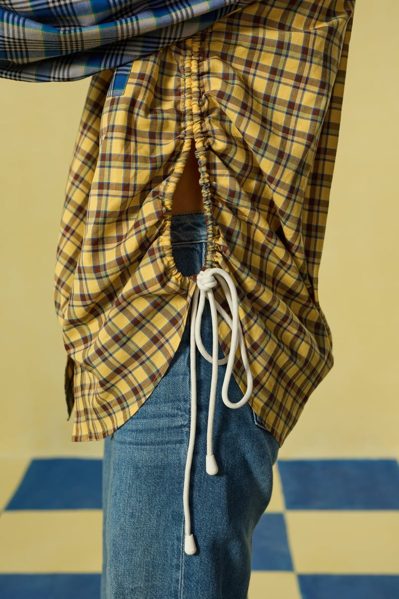Yellow and Blue Mixed-Check Oversized Shirt