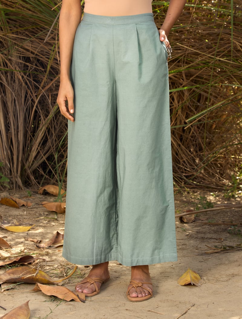 Light Blue Cotton Cutwork Co-ord Set with Wide-Leg Pants