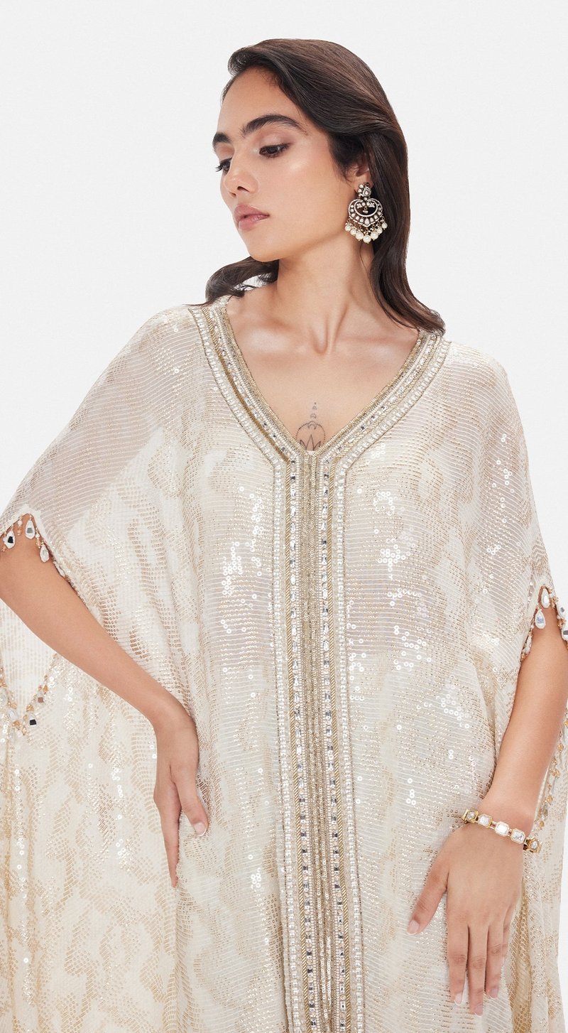 Ivory Sequin Cape, Bustier and Sharara Co-ord Set