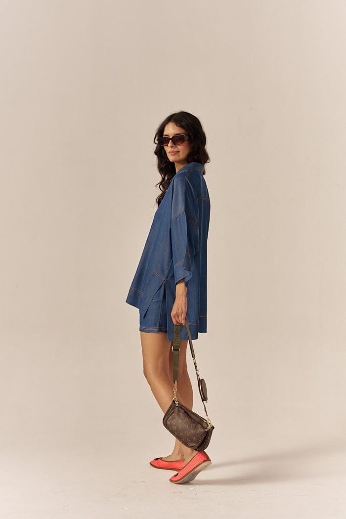 Blue Lapel Shirt and Mid-Rise Shorts Co-ord Set