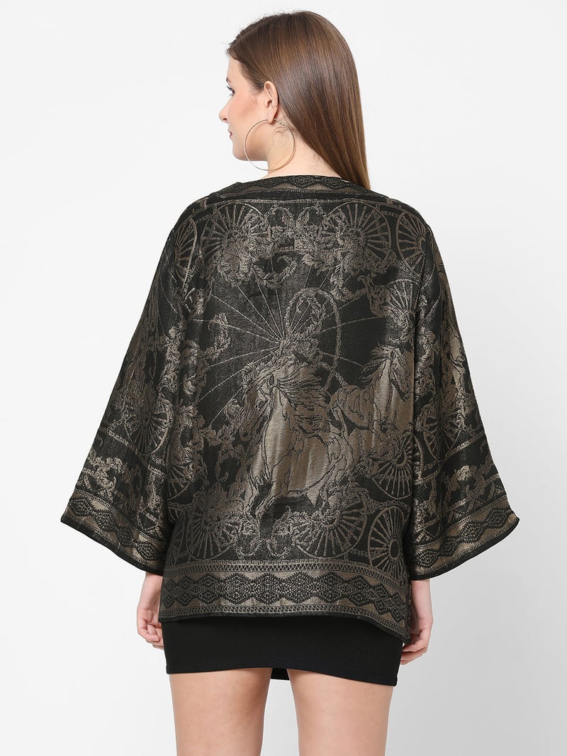 Black Metallic Brocade Kimono Jacket