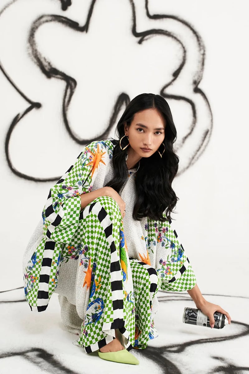 Ivory Printed Cape Top and Wide-Leg Pants Co-ord Set