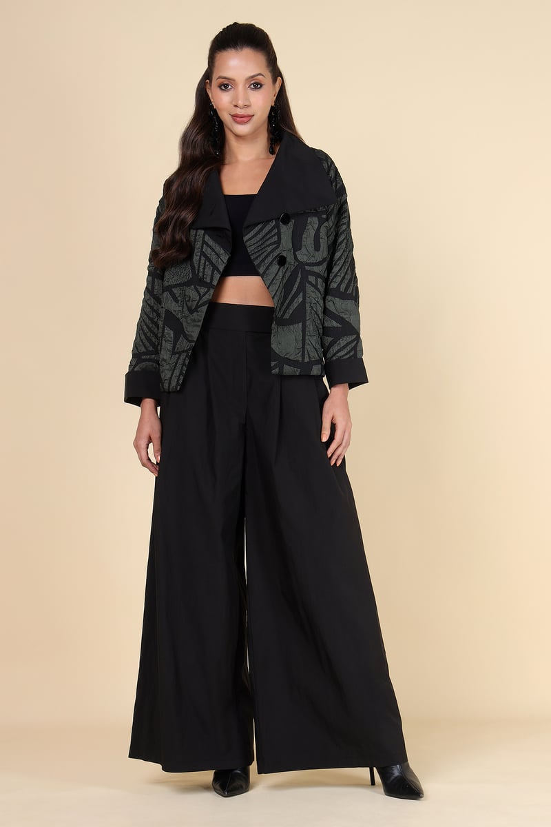 Black High-Rise Wide-Leg Trousers