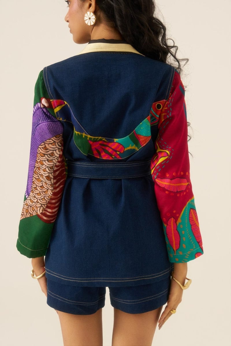 Multicolor Printed Belted Safari Jacket