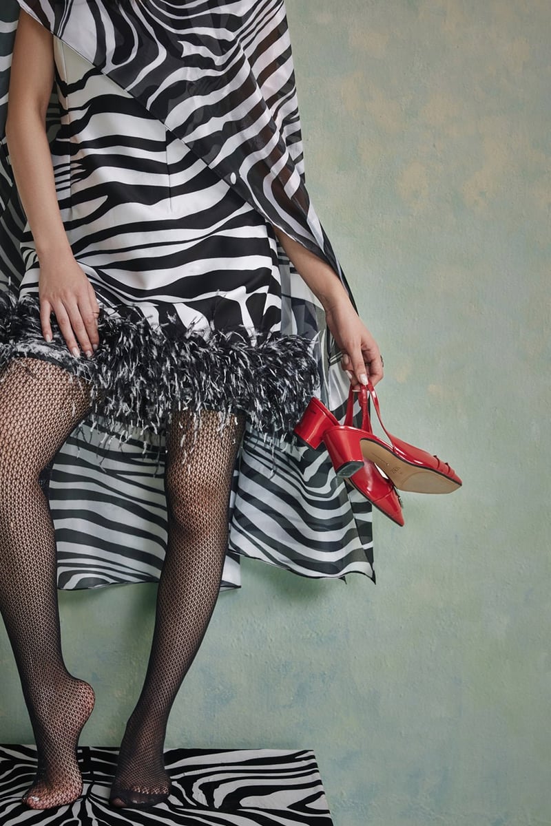 Black and White Zebra Print Mini Dress with Detachable Cape