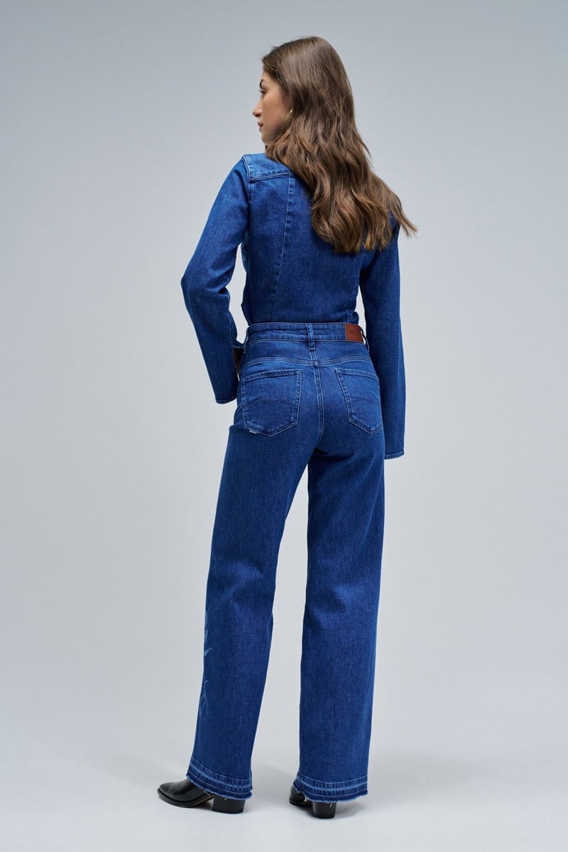 Blue High-Rise Wide-Leg Floral Print Jeans