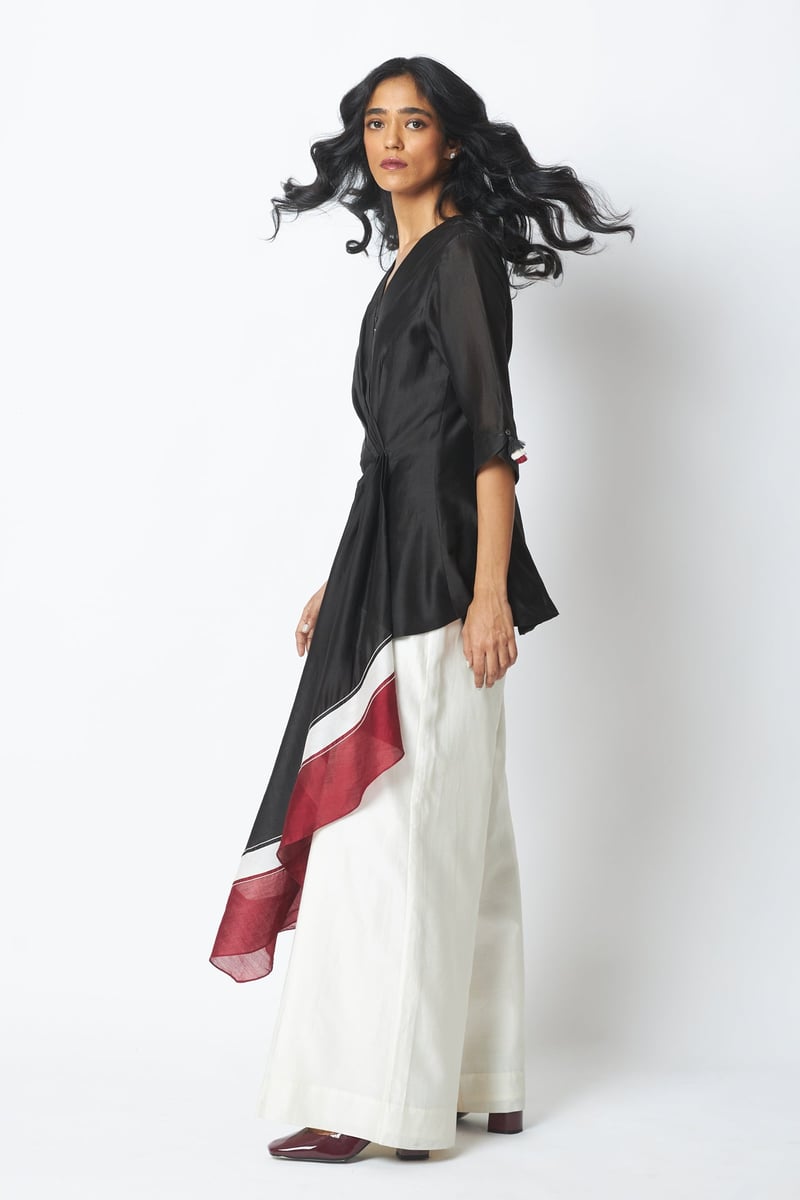 Black Wrap Top and Wide Leg Pants Co-ord Set