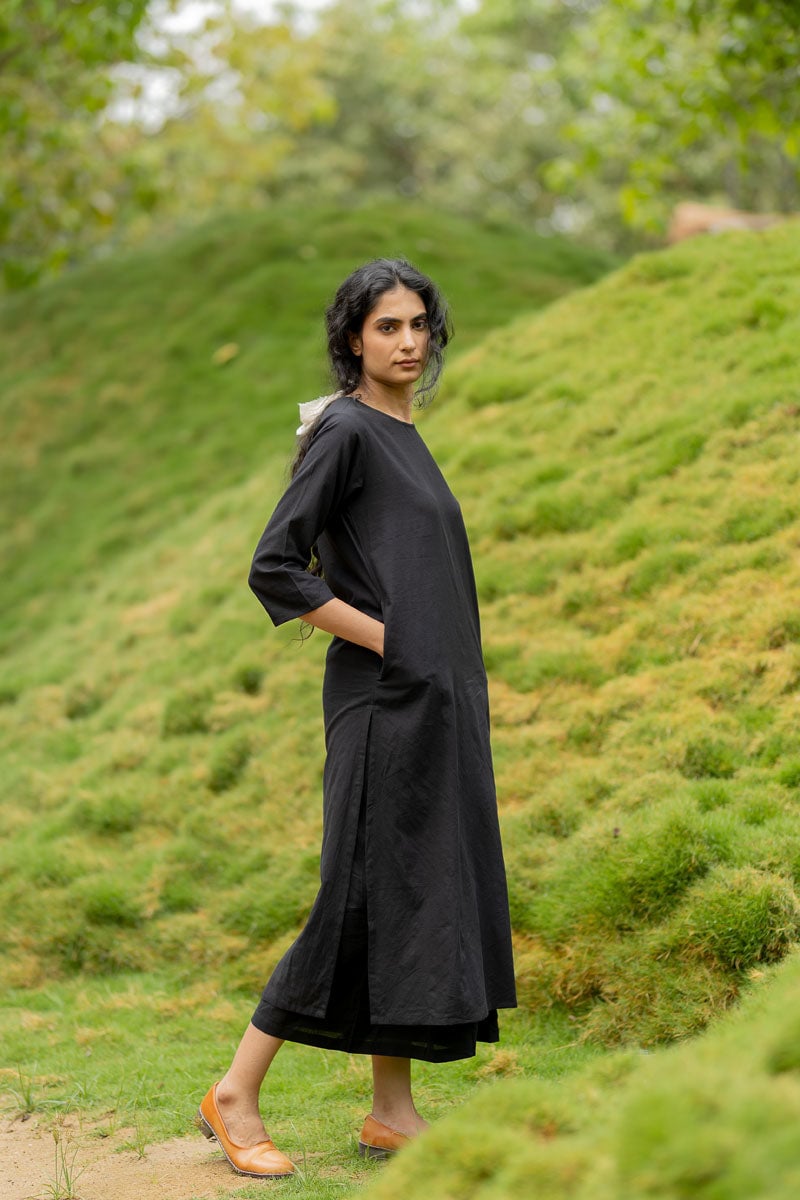 Black Cotton Kurta and Culotte Co-ord Set — Vraj Bhoomi