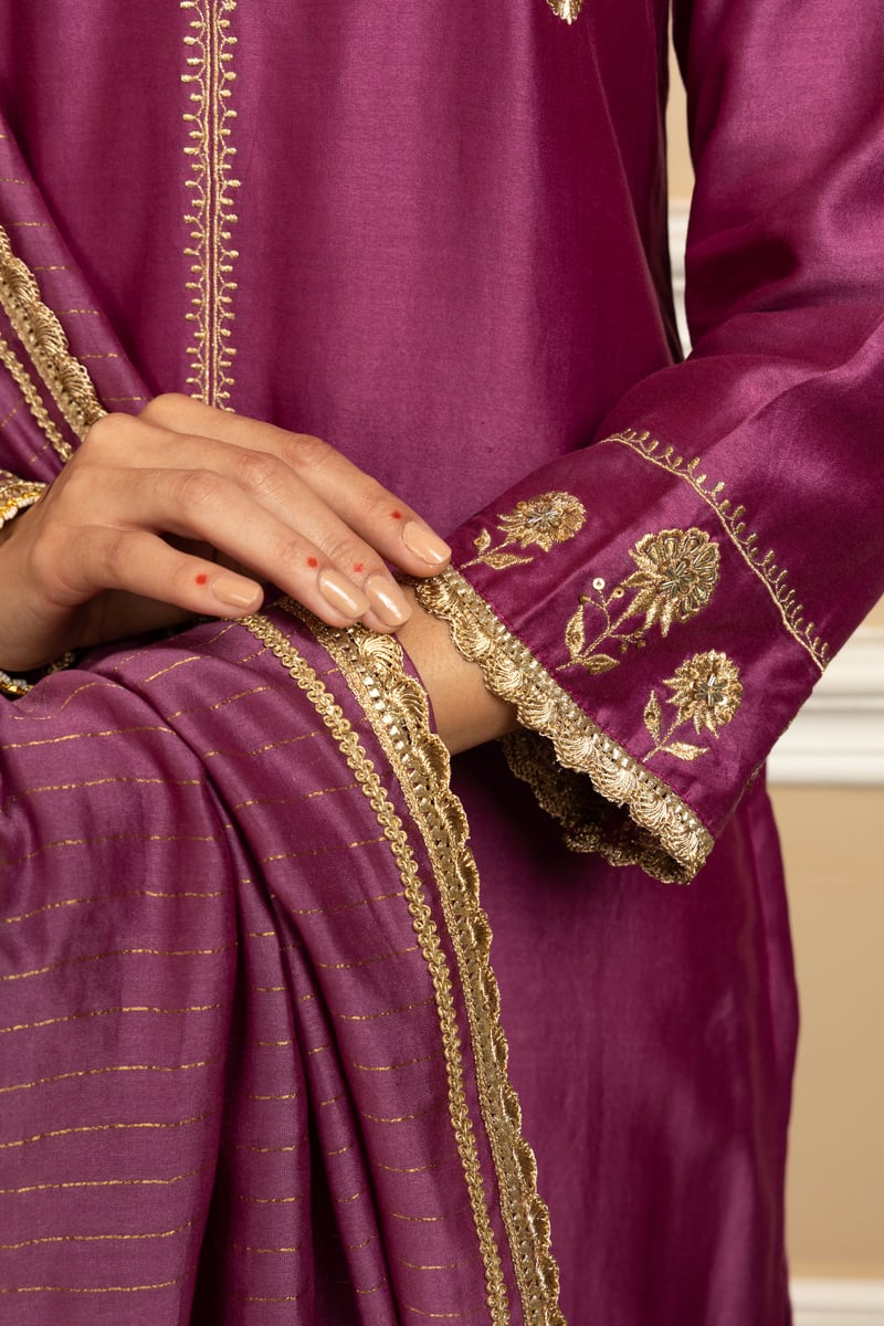 Zahra Silk Chanderi Handcrafted Kurta Set