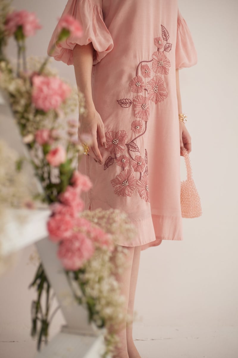 Front Embroidery Long Dress and Spaghetti