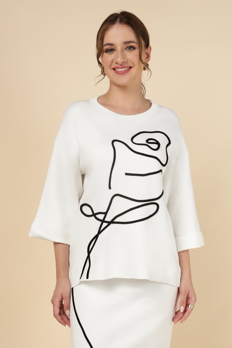 White Knit Top and Midi Pencil Skirt Co-ord Set