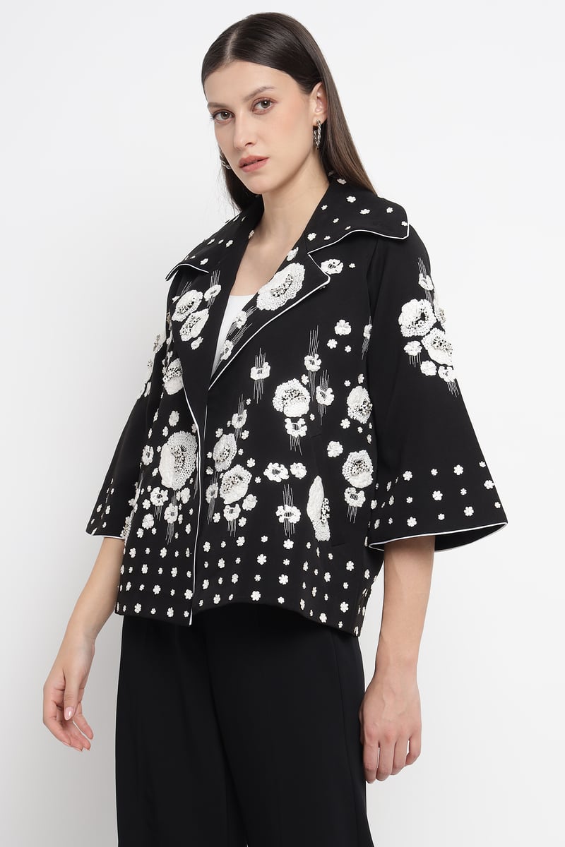 Black Monochrome Embroidered Tailored Jacket