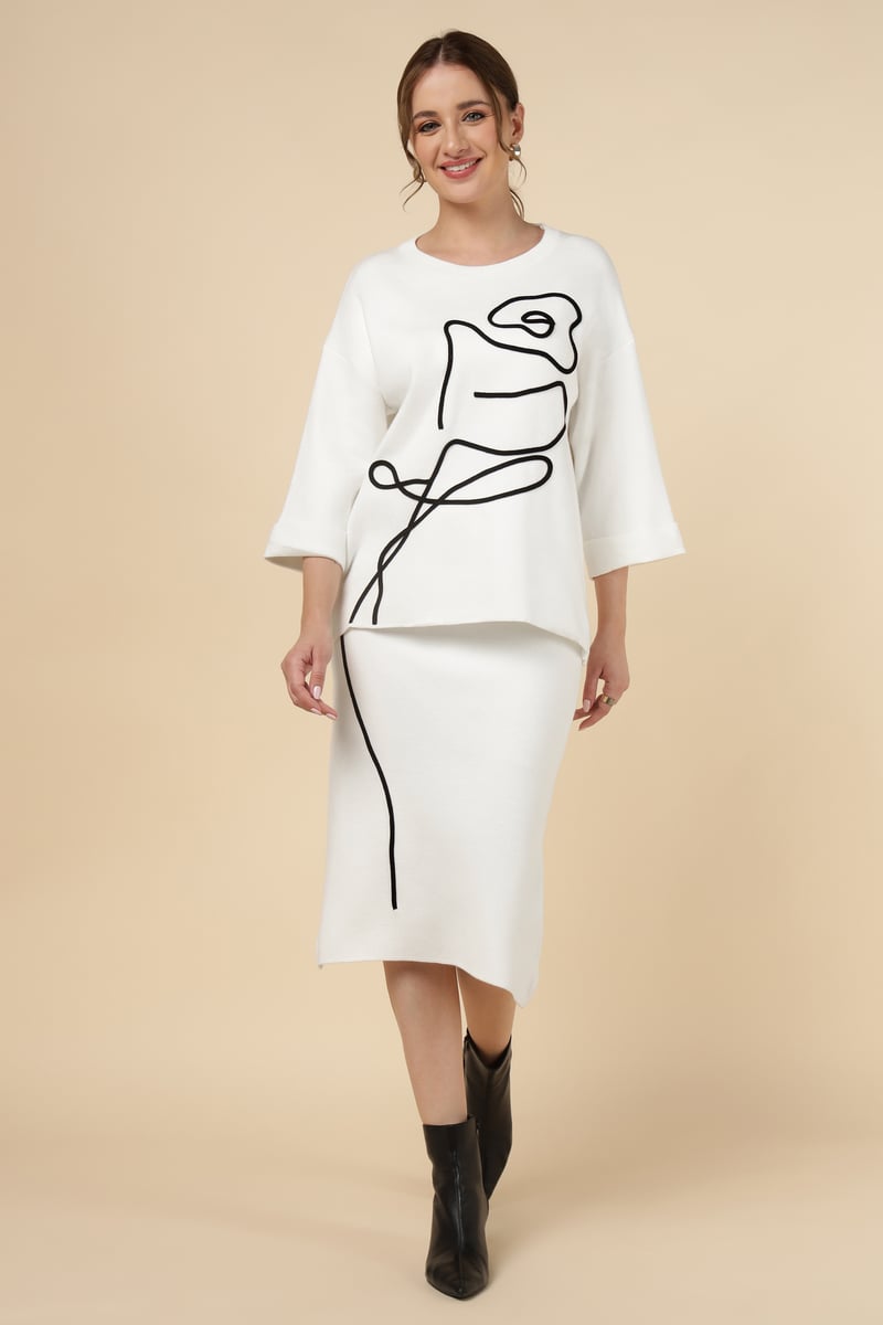 White Knit Top and Midi Pencil Skirt Co-ord Set