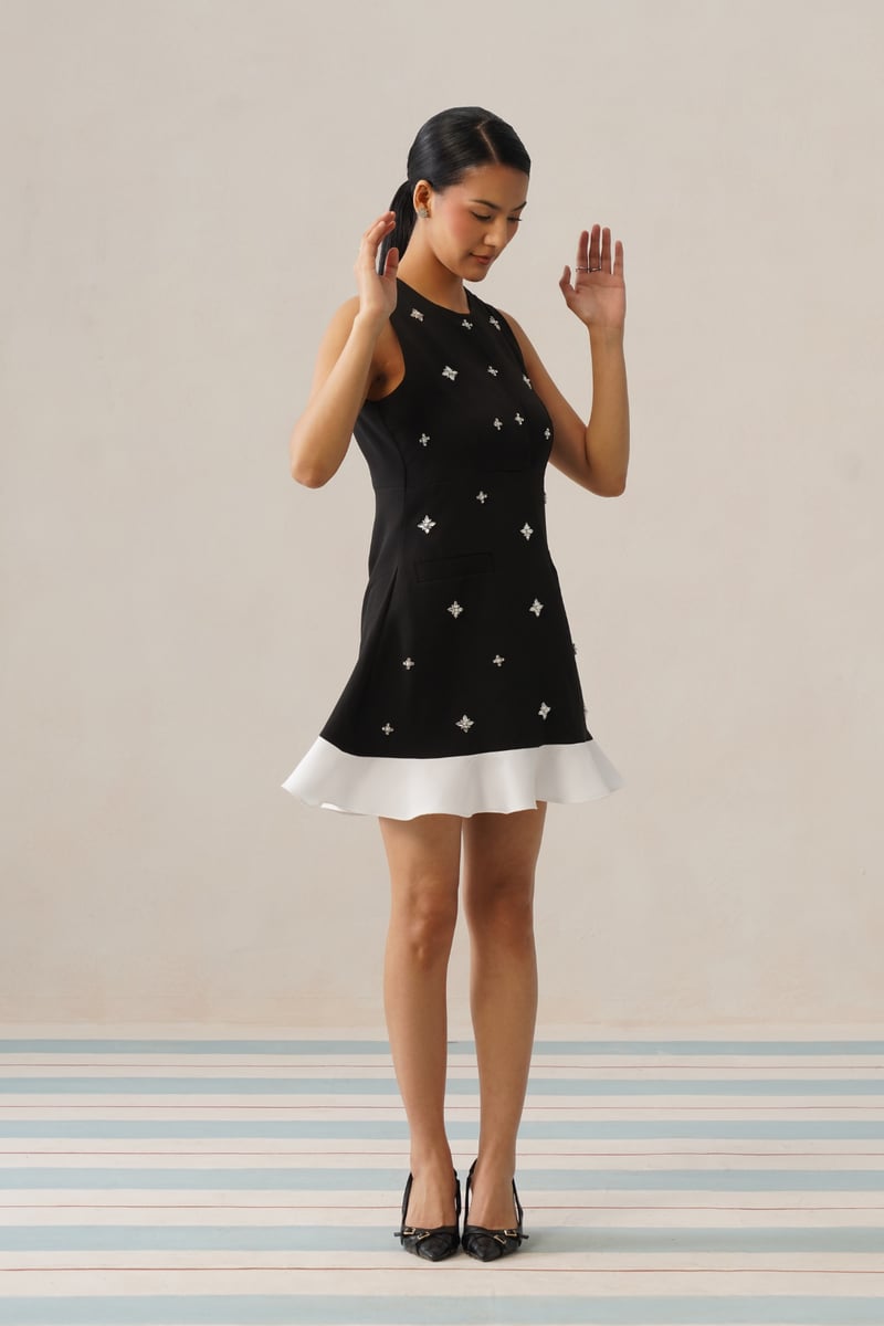 Black A-Line Mini Dress with Crystal Embellishments