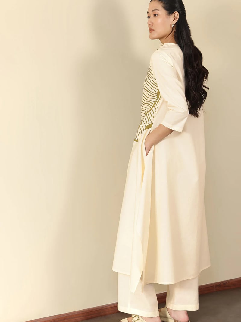 Cotton Abstract Placement Print Kurta - Off White